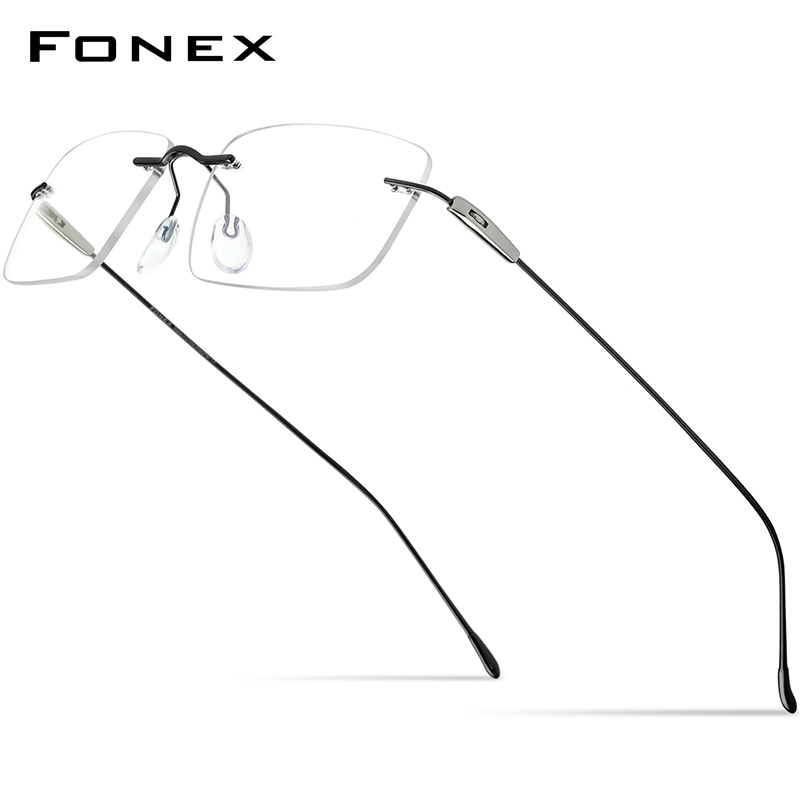 FONEX Titanium Glasses Frame Men Brand Design Square Rimless Frameless Eyeglasses Women Ultralight-Weight Japanese Eyewear 85708