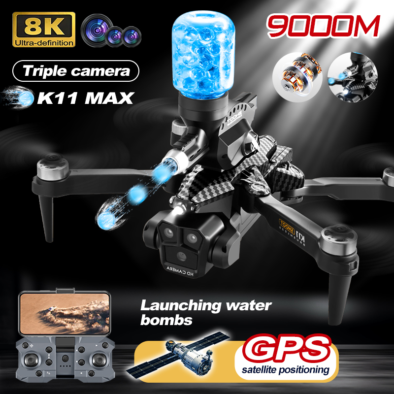 K11 MAX Drone 8K HD Foldable FPV ESC RC Tripple Camera Optical Flow Positioning Brushless Lauching Water Bombs