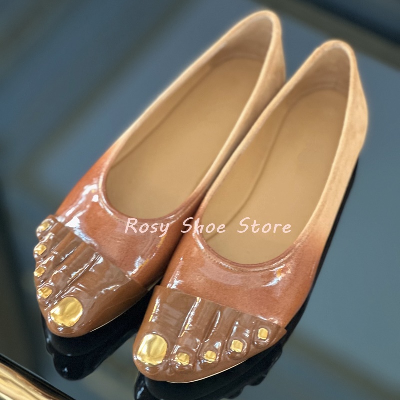 Peculiar Five Toe Design Black Apricot Leather Shallow Mouth Women's Casual Shoes Spring Autumn Flat Slip On Street Style Shoes