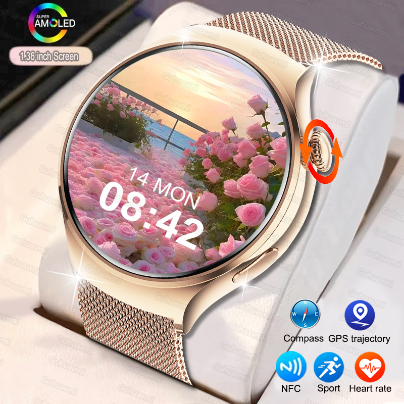 2025 New Lady Fashion Smart Watch women AMOLED HD Screen GPS Heart Rate Bluetooth Call Waterproof Outdoor SmartWatch For Xiaomi