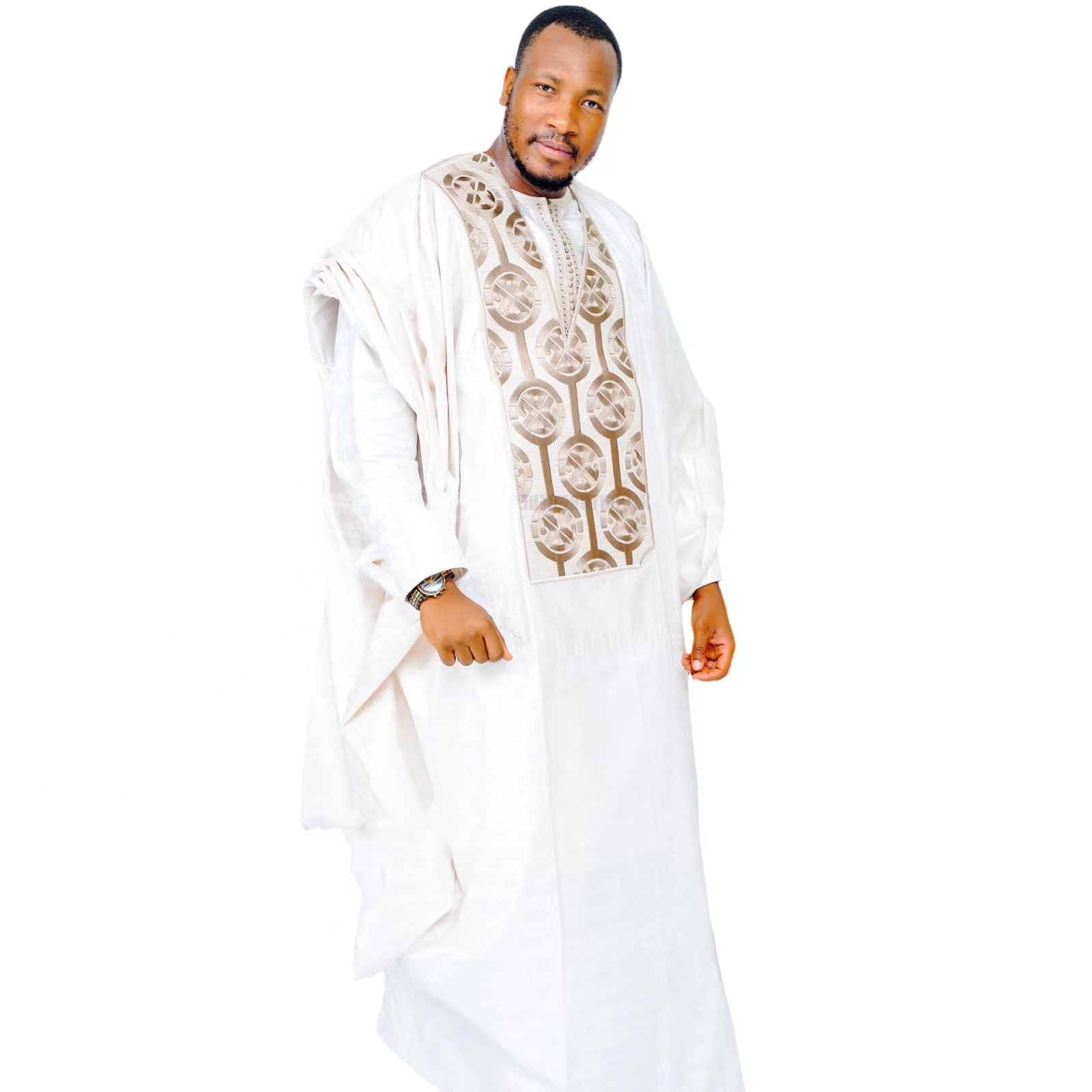 African Clothing For Men Traditional Bazin Riche Embroidery Design Top Long Sleeve 3 Piece Set