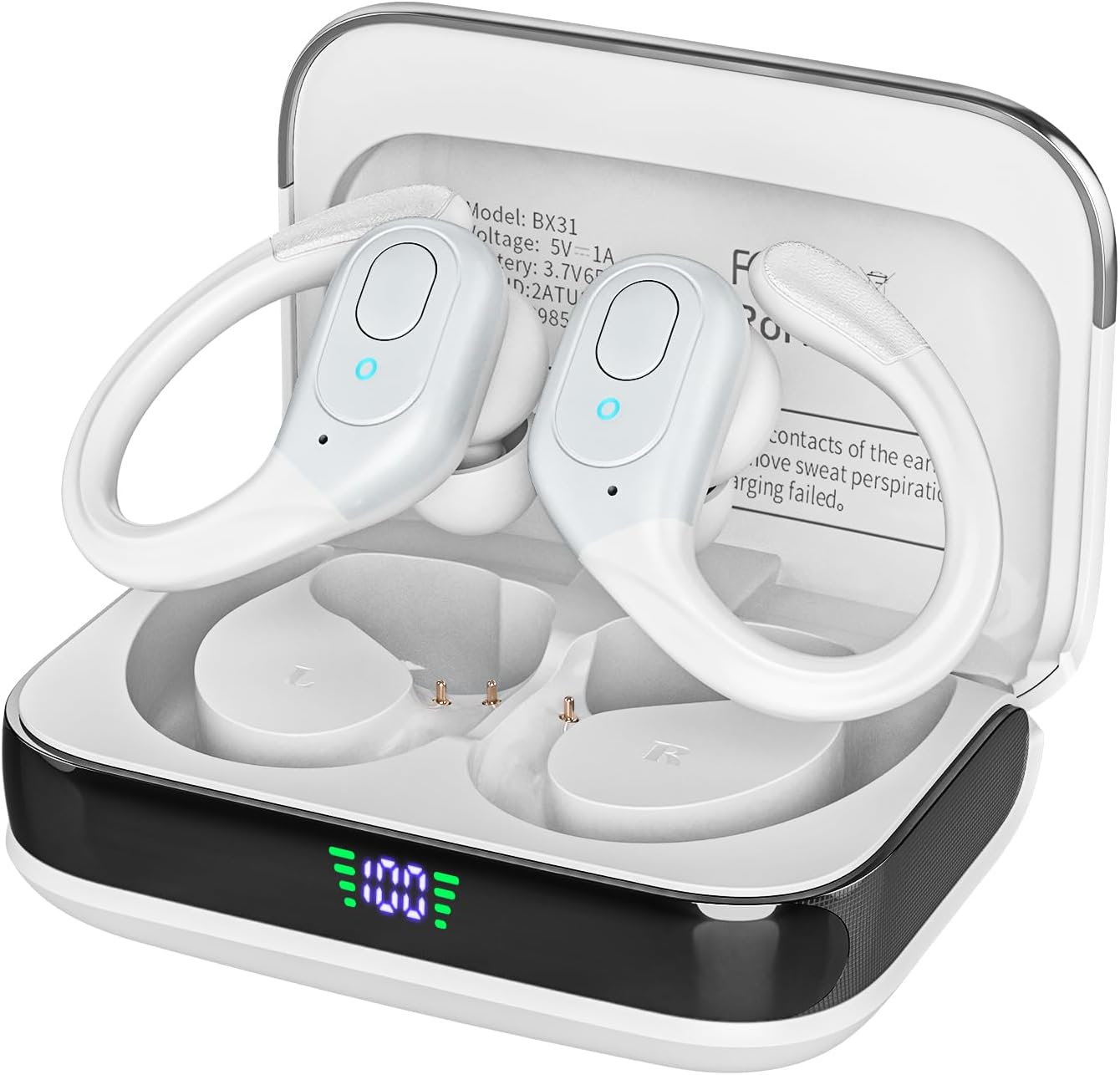 Wireless Headphones Bluetooth Earphonses with Microphones,75Hrs Playtime,IP7 Waterproof,LED Power Display Earbuds for Sports Gym