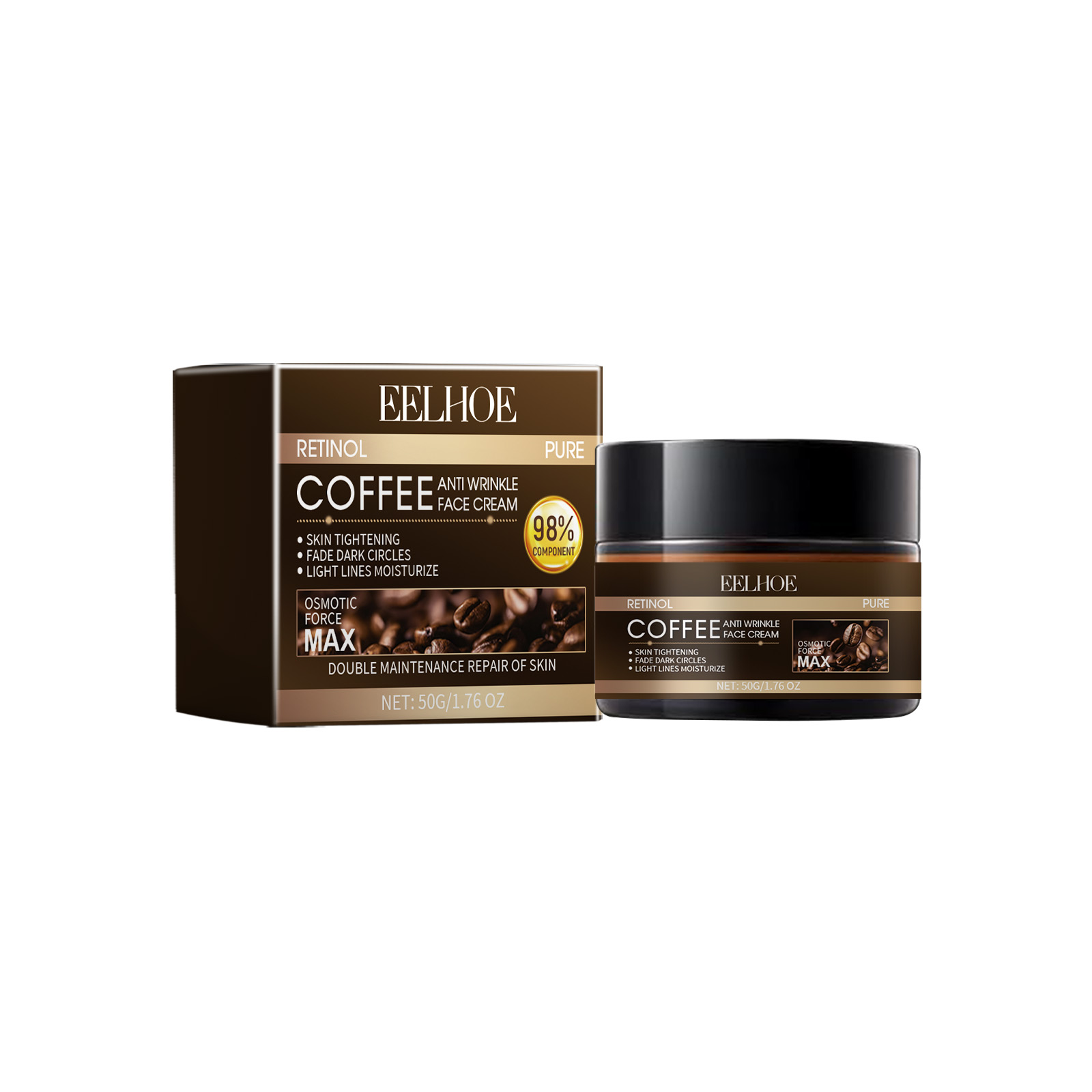 Retinol Coffee Face Cream Moisturizing Nourishing Repair Face Damaged Brighten Facial Cream Beauty Healthy Skin Care Product 50g