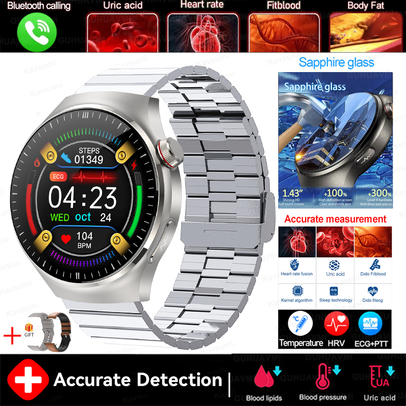 2025 New Blood Lipids Uric Acid Blood pressure Smart Watch Men ECG+PPG Fitness Tracker Clock Heart Rate Bluetooth call Smartwatc