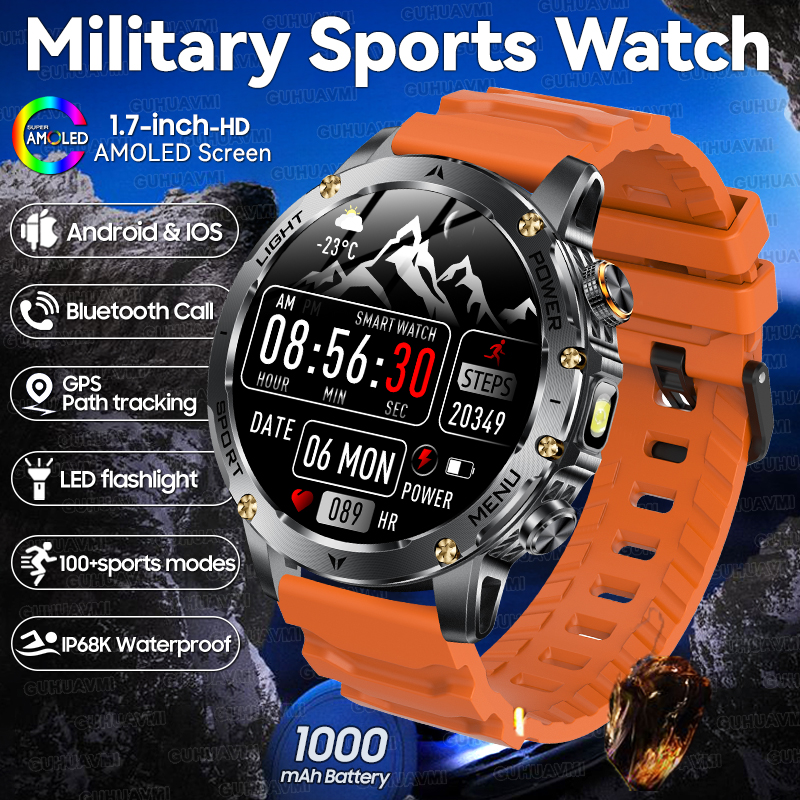2025 New T-Rex 3 Military Grade 1000mAh Battery Smart Watch 5ATM Waterproof HD AMOLED LED Flashlight Call Men Sports Smartwatch