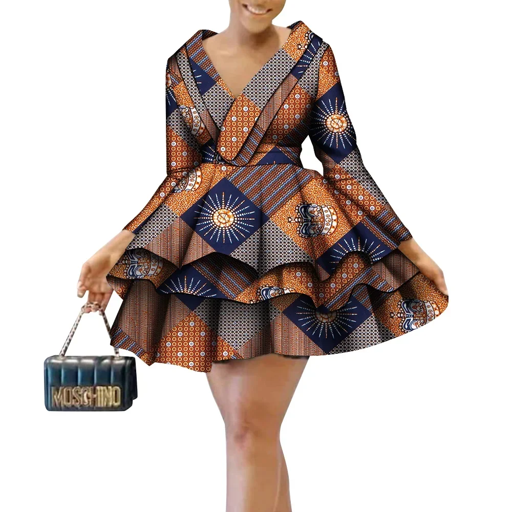 African Dresses for Women Floral Print Multi-layer Dresses Casual Girls Dress Dashiki Outfit Fashion African Clothes Wy9314