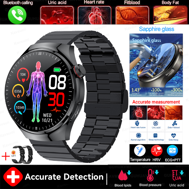 2025 New Blood Lipids Uric Acid Blood pressure Smart Watch Men ECG+PPG Fitness Tracker Clock Heart Rate Bluetooth call Smartwatc
