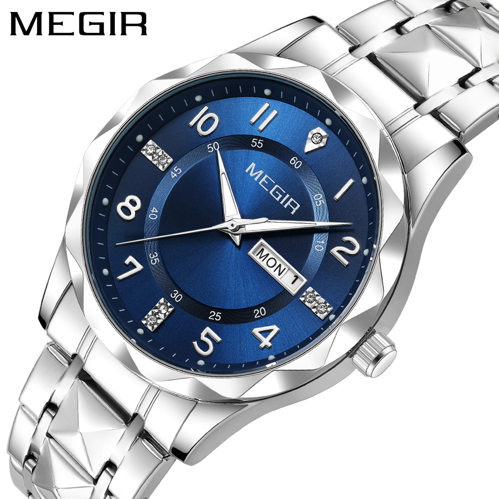 MEGIR Top Original Men Watches Waterproof Stainless Steel Date Watch Man Waterproof Quartz Luminous Wristwatch Relogio Masculino
