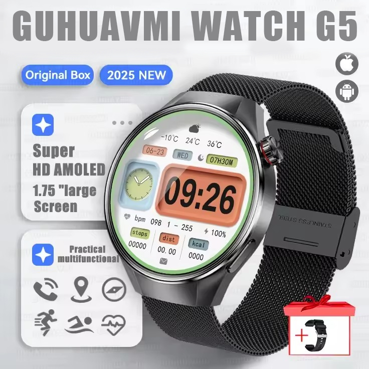 2025 New Originl Watch G5 PlUS Smart Watch 1.75" HD AMOLED Screen GPS track Heart Rate Bluetooth Call Compass Smartwatch for Men