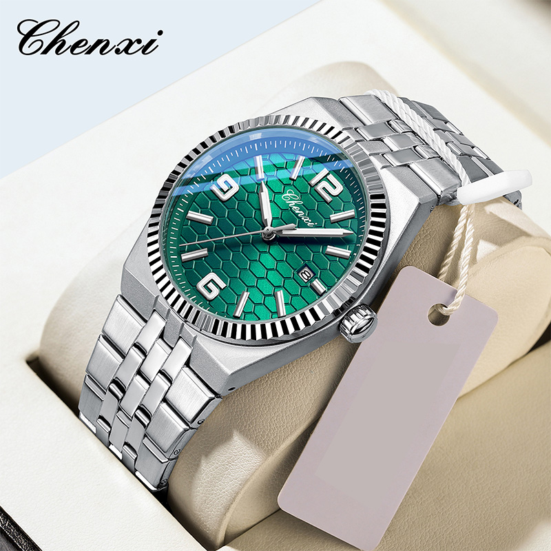 CHENXI High-End Watches For Man Luminous Fashion Minimalist Calendar Circular Dial Stainless Steel Strap Quartz Wristwatches