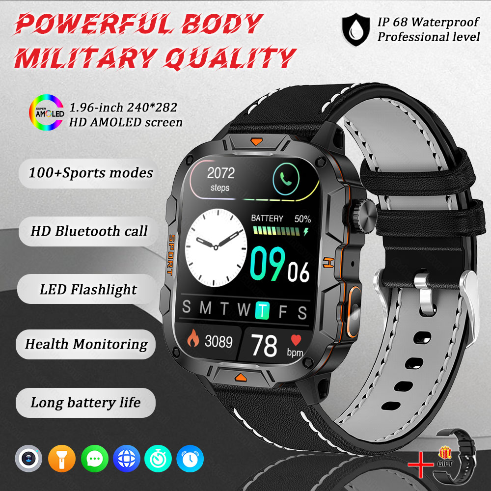 2025 New For Xiaomi Military Grade Smart Watch Men 1.96" AMOLED Screen 5ATM Waterproof Sports Fitness Tracker BT Call Smartwatch