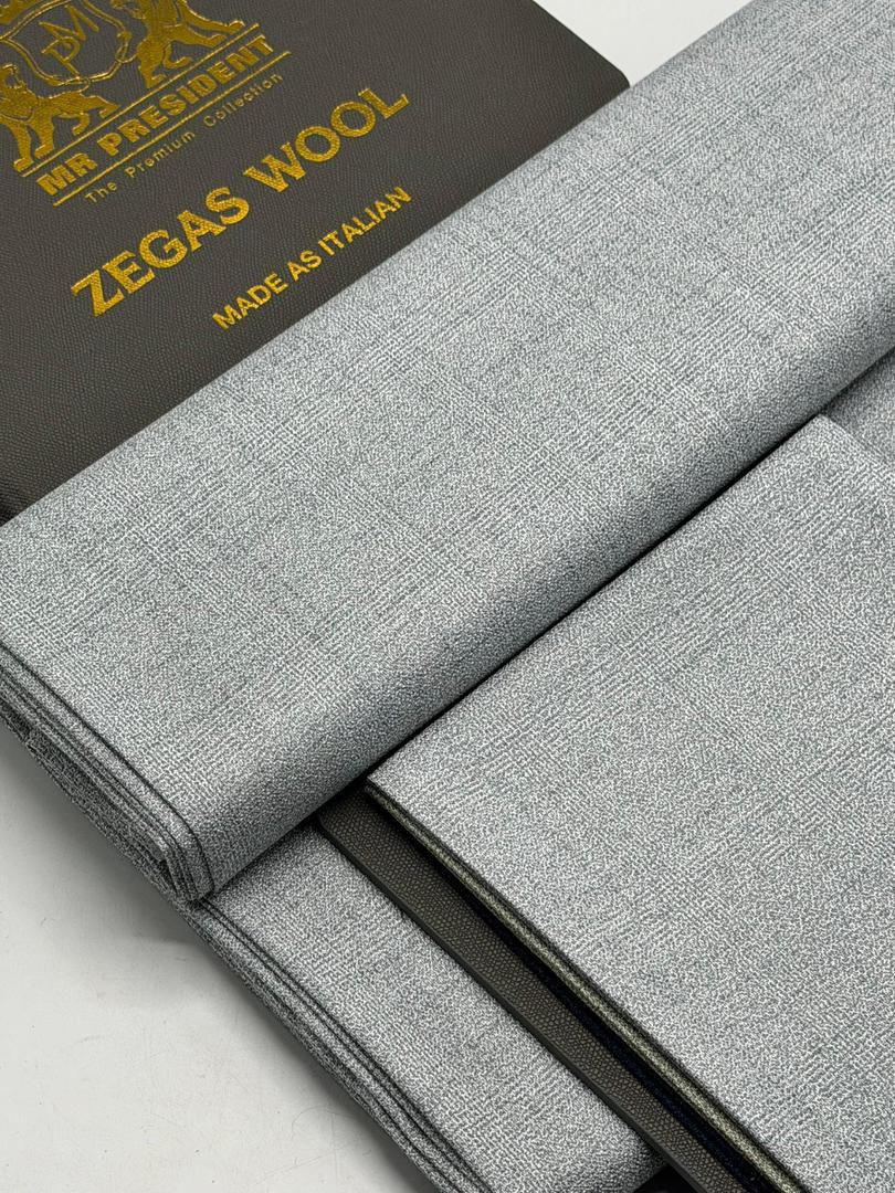 Zegas Wool Men's Suit Fabric - Premium Gray Herringbone