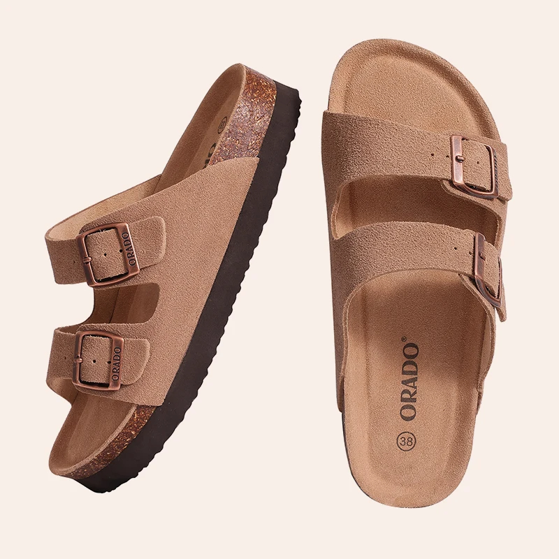 Eyriphy Summer Fashion Flat Slide with Arch Support Unisex Cork Sole Sandals Men and Women's Double Buckle PVC Material Slippers