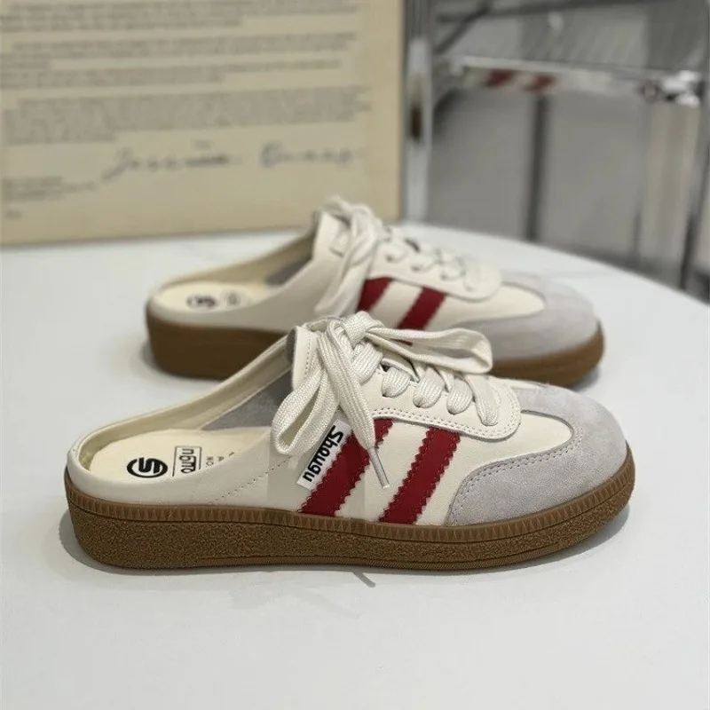 Women Mules Shoes Sports Round Toe Flat Female Footwear Sneakers Clogs Platform Summer Slip on Creeper Baotou Slides Slippers