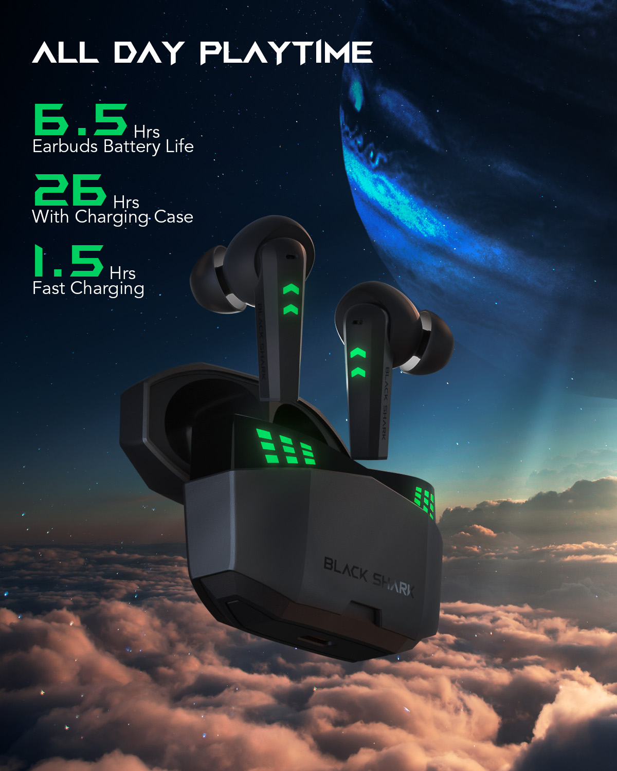 Black Shark  Lucifer T6 Wireless Gaming Earbuds with Bluetooth 5.2, IPX5 Waterproof, 26h Listening Time