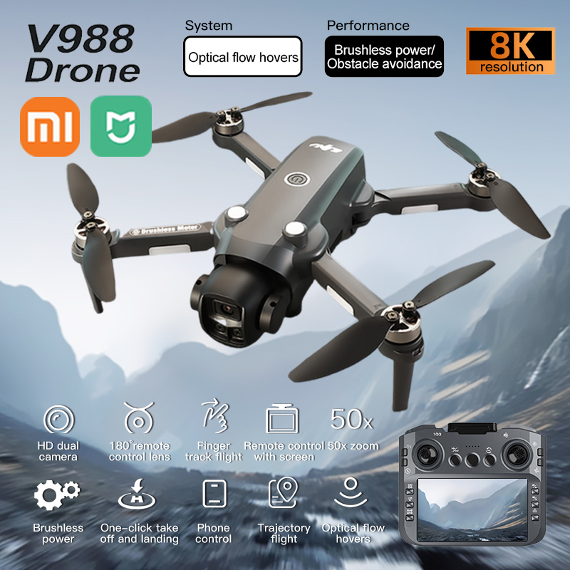 xiaomi V988 Drone 4K Professional 8K HD Dual Camera Remote control with large screen FPV Quadcopter 5G WIFI Foldable dron Mijia