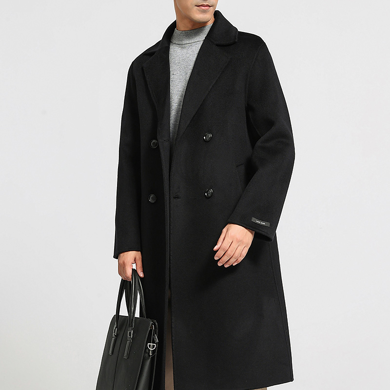 Men's 100% cashmere thick double-sided extended coat, classic and versatile fashion for business and leisure