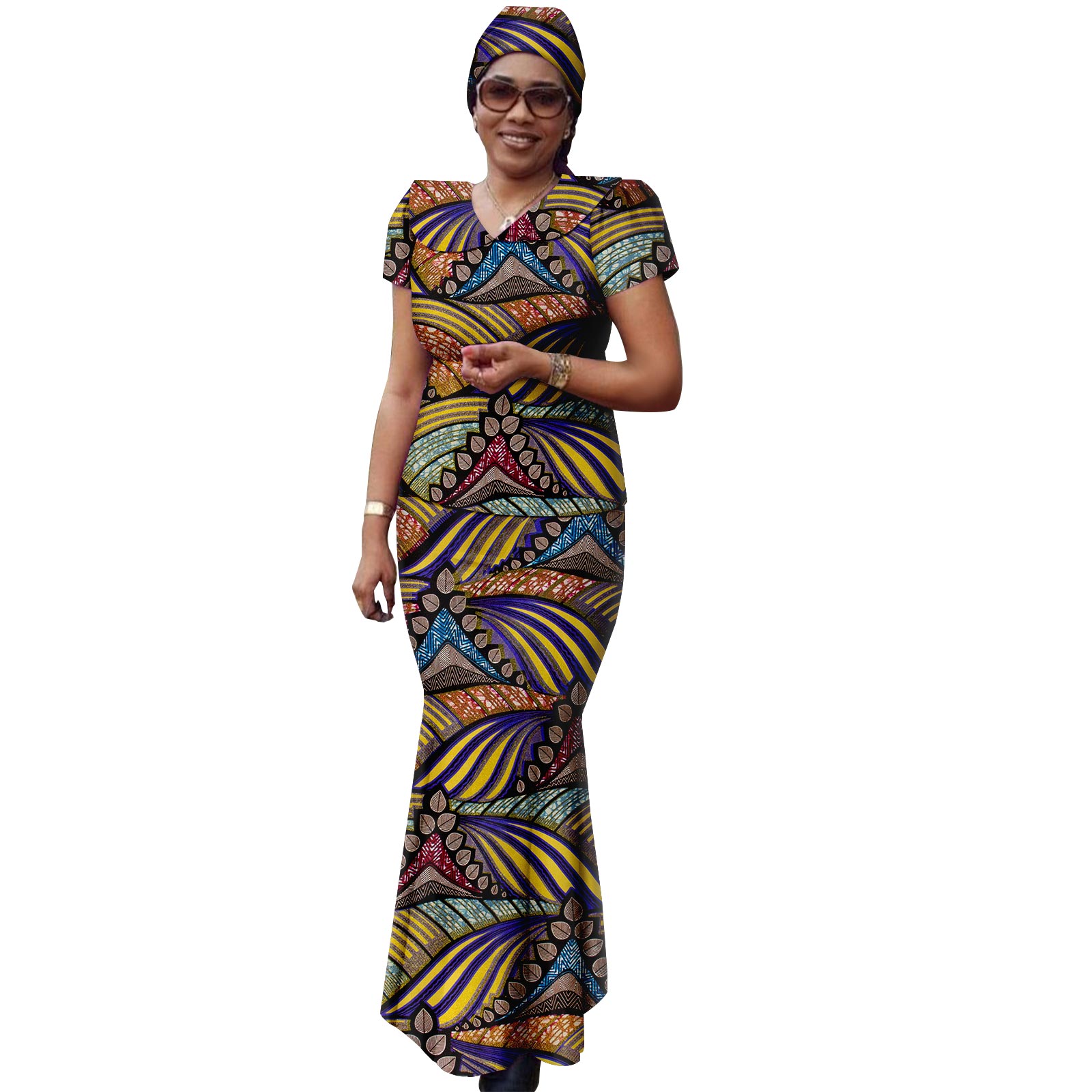 African Women Set Ankara Print Traditional Doll Collar Top and Skirts Match Headscarf Bazin Riche Dashiki Lady Outfits Y2326003