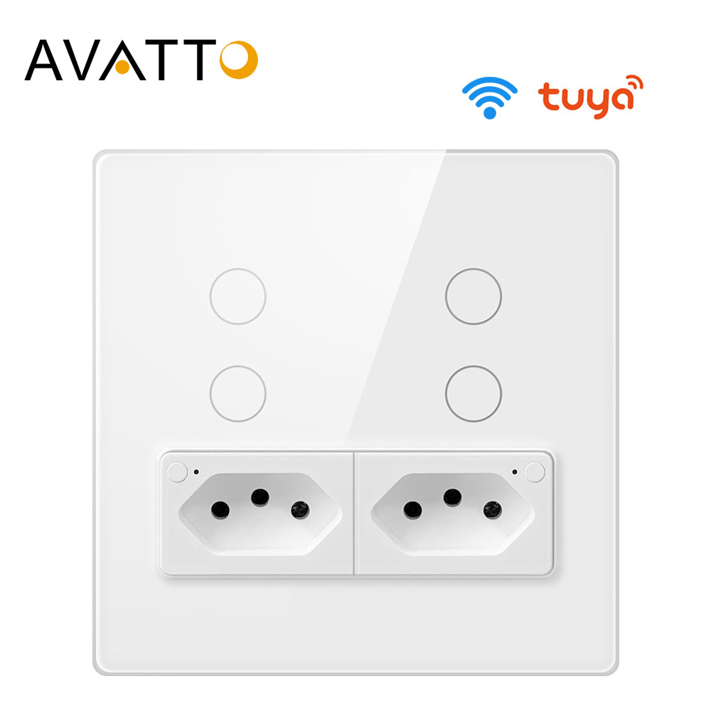 AVATTO Smart Brazil Socket with Touch Light Switch Wall Button Switch,Smart Life APP Voice Control,Work for Alexa Google Home