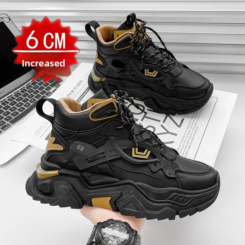 Men's High Top Dad Shoes with Thick Sole And Hidden Height 12cm Increase 10 Casual Sports Shoes for Adults Summer Synthetic