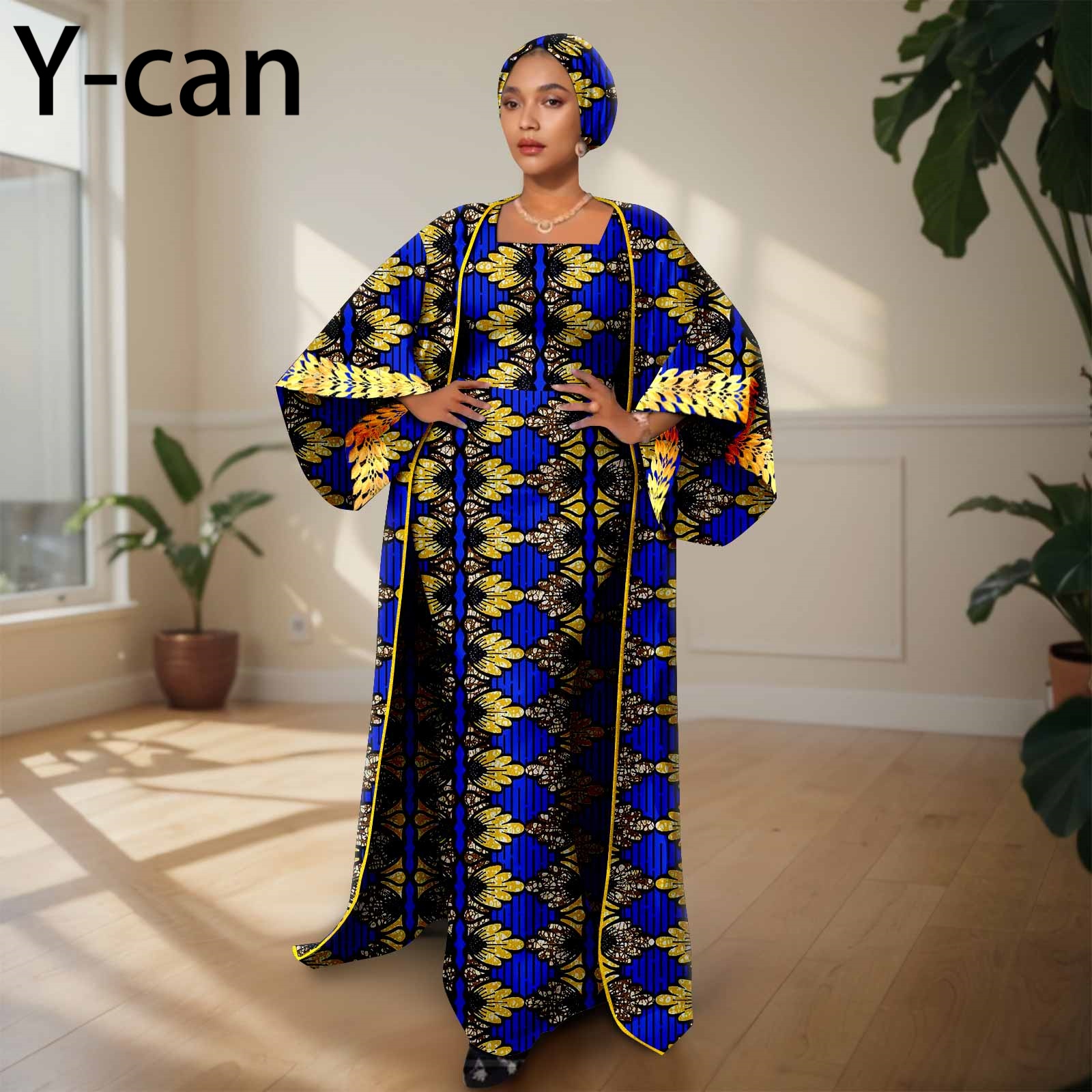 African Clothing for Women Female Suit Set Long Coat and Sleeveless Dress With Headscarf for Lady Traditional Outfits 2426029