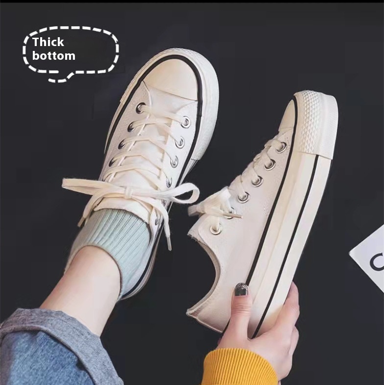 New Spring Thick-Soled Canvas Shoes Women's Versatile Casual Board Shoes Girls Students Cloth Shoes Vulcanized Women's Shoes