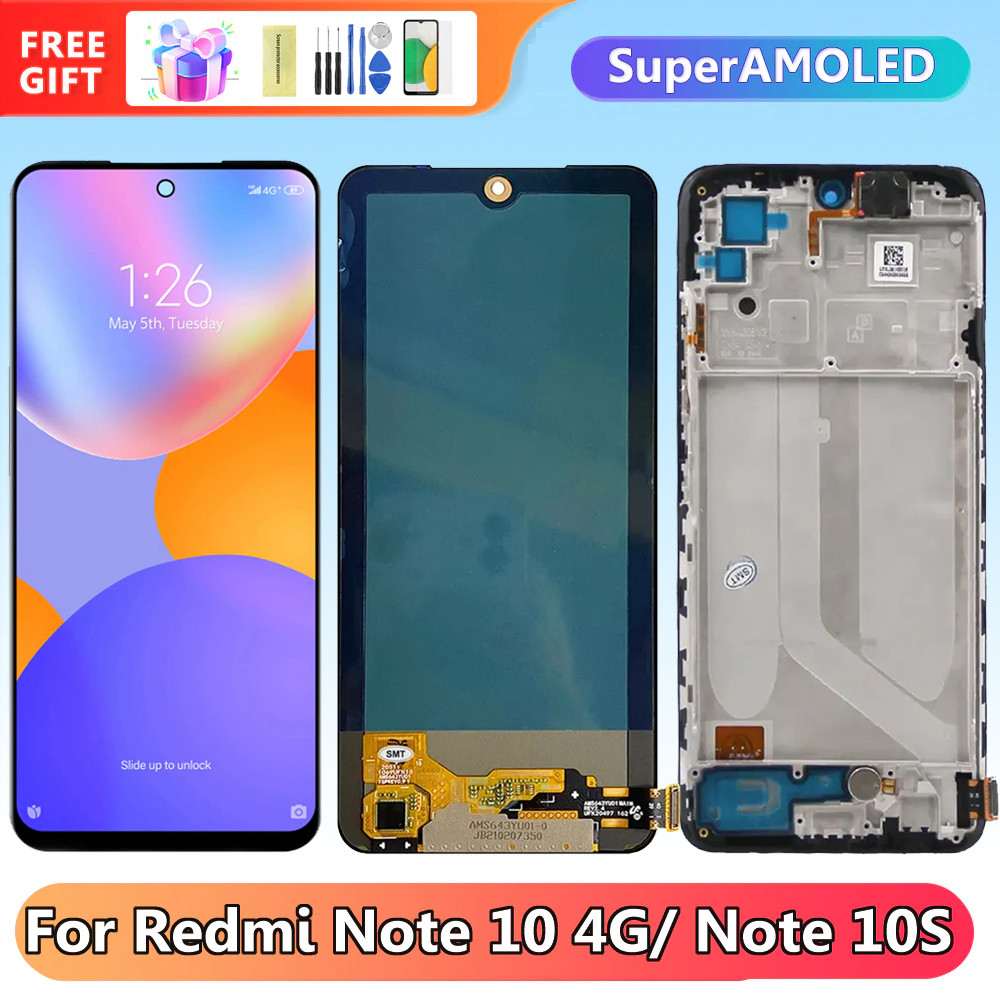 Screen Replacement for Xiaomi Redmi Note 10 4G M2101K7AI Lcd Display Digital Touch Screen with Frame for Redmi Note 10S