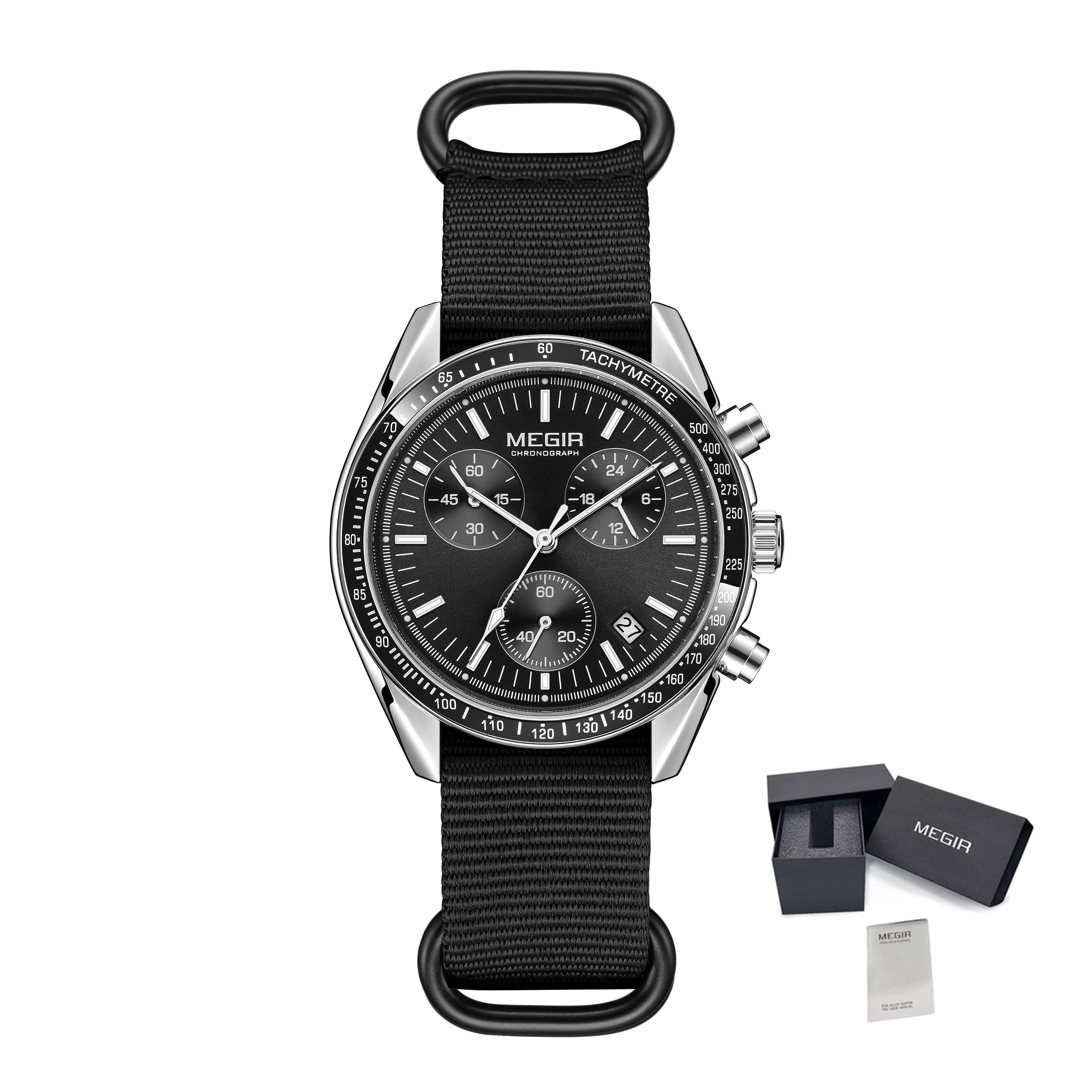 MEGIR Men's Watch Fashion Canvas Sports Wristwatch Waterproof Quartz Military Chronograph Date 24-hour Display Reloj Hombre 2247