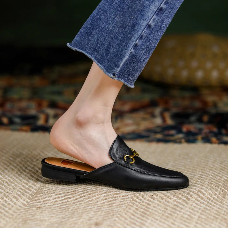 Women's Flat Bottom Slippers Summer Hot Sale Of The Season Outdoor Wear Thick Heel Low Heel Shoes Leather Upgraded Version Comfo