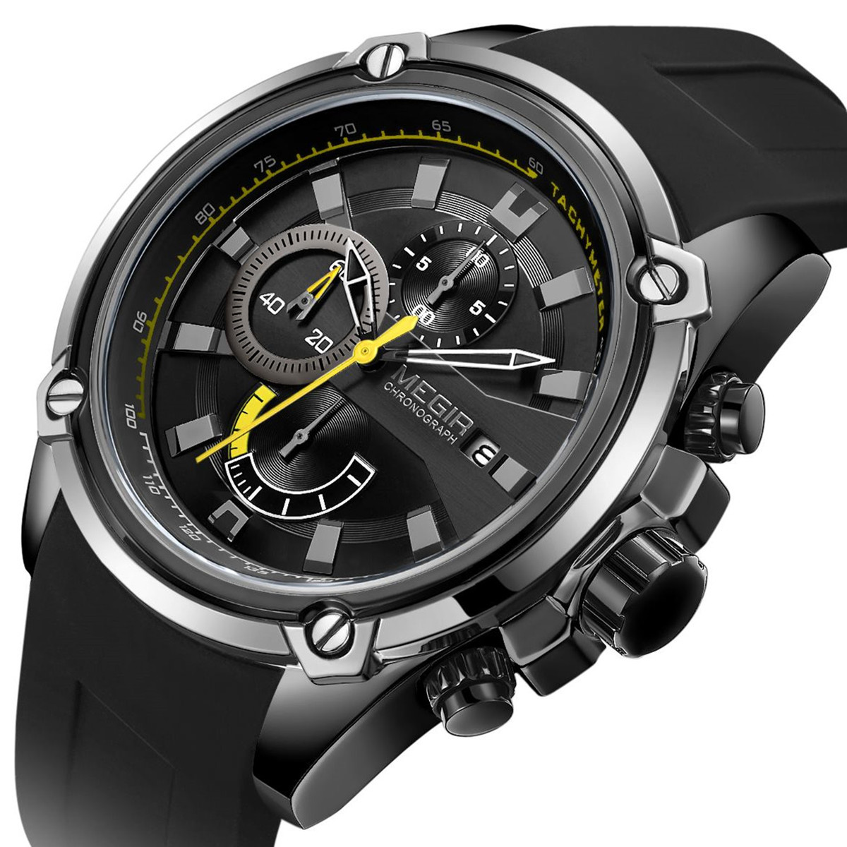 MEGIR Chronograph Luxury Brand Men Sports Watches Silicone Strap Quartz Casual Wristwatch Waterproof Calendar Reloj Hombre 2086