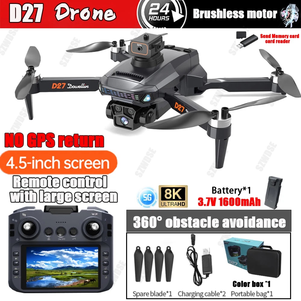 2025 D27 Pro MAX GPS Drone 8K Professional HD Camera 5G WIFI FPV 360 ° Quadrirotor RC large screen brushless to avoid obstacles