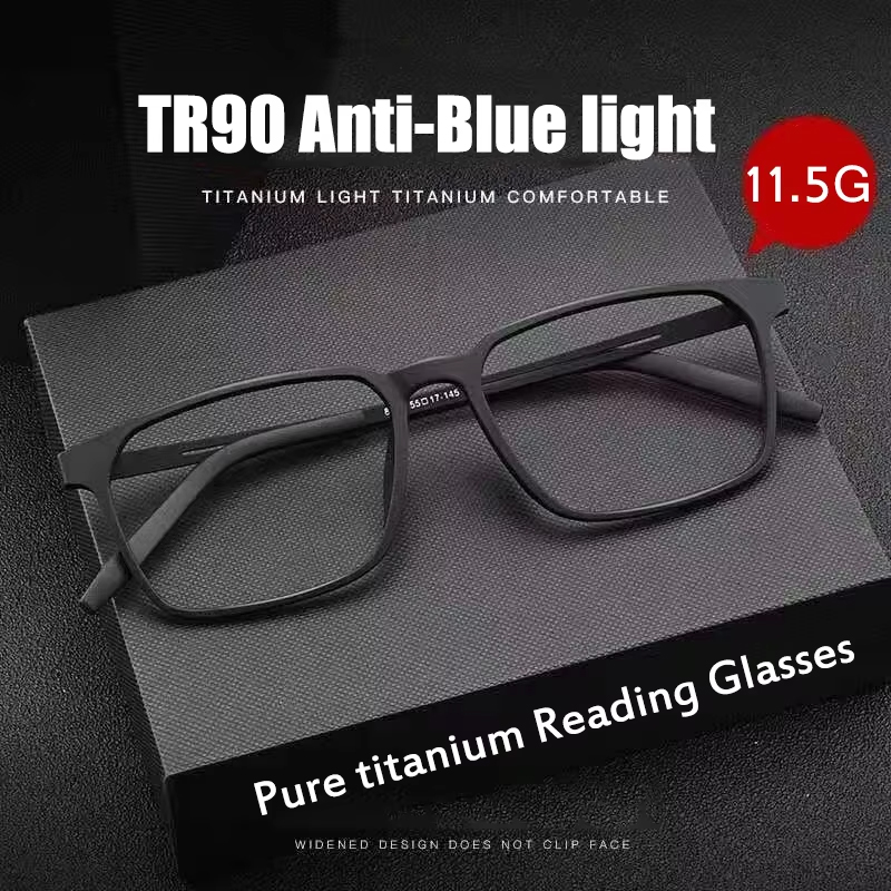Customizable Pure Titanium Reading Glasses Men Women TR90 Anti-Blue Ray Full frame Computer Spectacles Diopter +1.0 +4.0