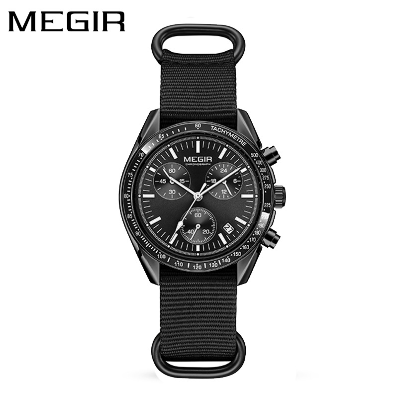 MEGIR 2247 New Luxury Men's Watch Canvas Braided Strap Sport Chronograph Night Light Quartz Waterproof Men's Watch reloj hombre