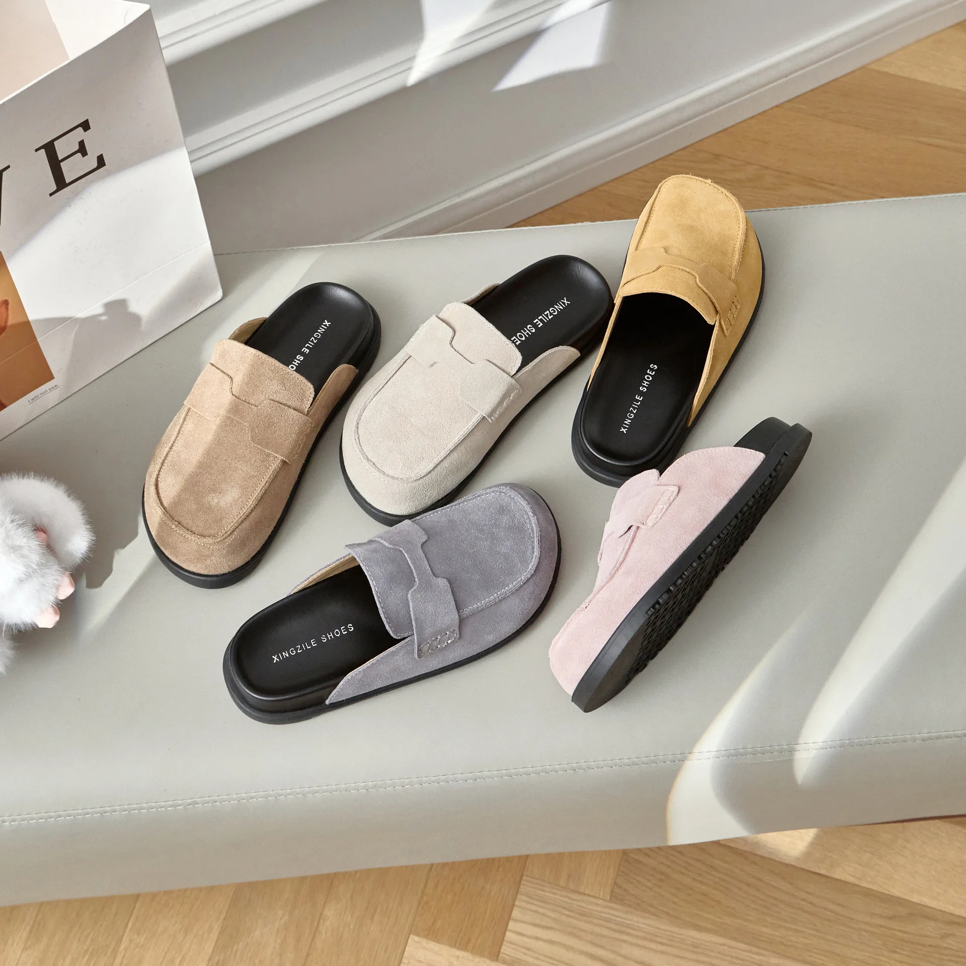 Soft Bottom Genuine Leather Women's Slippers Five Colors Available Bocan Outdoor Wear-Resistant Slip-On Shoes Korean Style