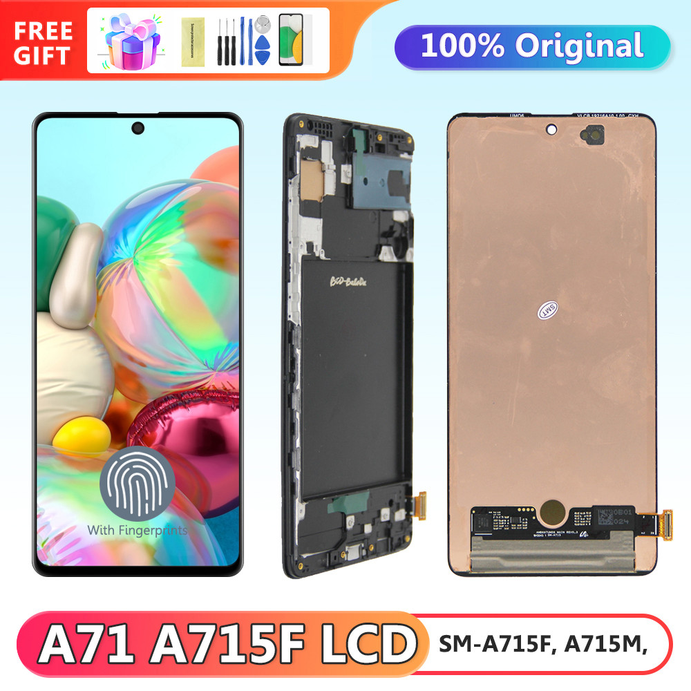 6.7" Super AMOLED A71 Screen with Fingerprints, for Samsung Galaxy A71 A715 A715F Lcd Display Digital Touch Screen with Frame