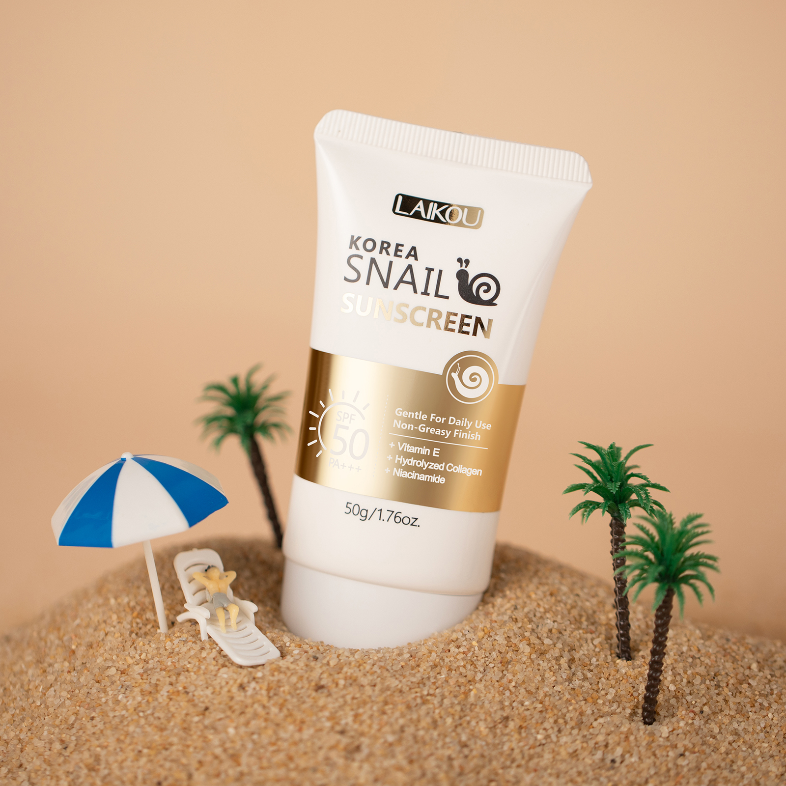LAIKOU Snail Sunscreen SPF50 PA+++ Moisturizing Age Defense Korean Beauty Product 50g