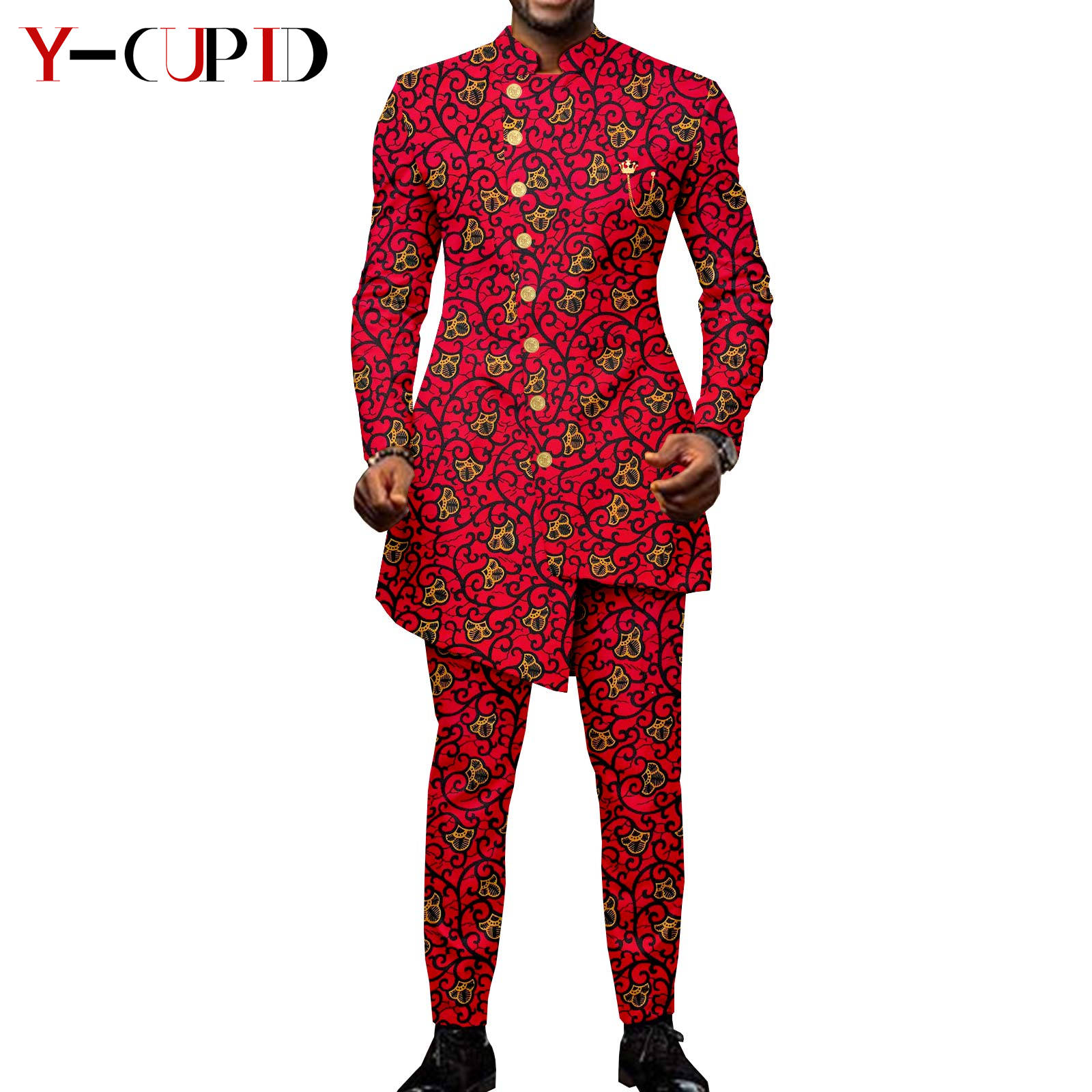 African Suits for Men Single Breasted Fit Jackets Matching Couple Outfits Bazin Riche Dashiki Print Dresses Trench Coats Y23C007