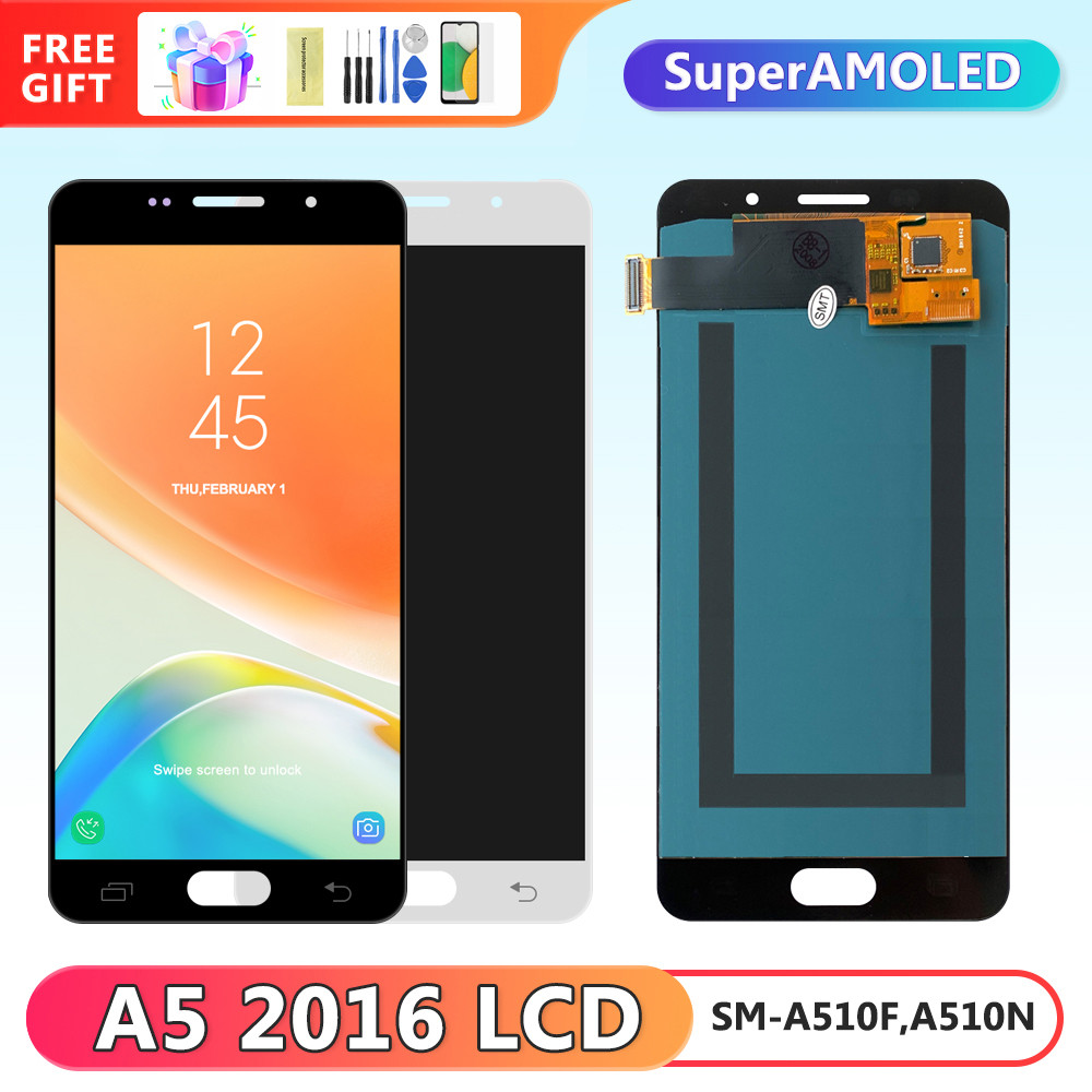 Super AMOLED A510 Display Screen, for Samsung Galaxy A5 2016 A510 A510F A510M Lcd Display Digital Touch Screen Replacement