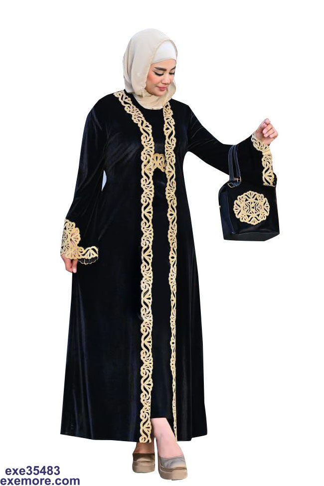 Black velvet open abaya