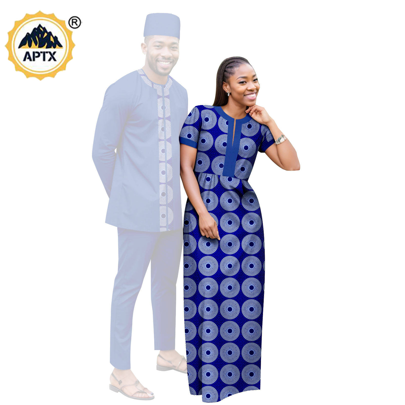 Dashiki African Clothes Print Long Dresses for Women Matching Couple Outfits Bazin Riche Men Hat Top Tee and Pant Sets Y23C119