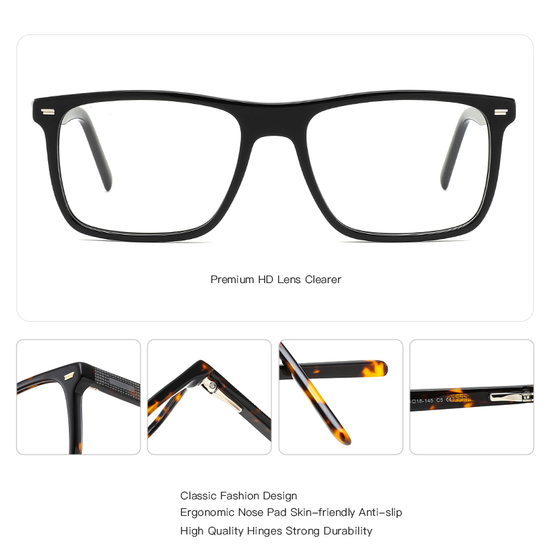 ZENOTTIC Handmade Acetate Square Prescription Glasses For Men Modish Progressive/Photochromic Optical Eyeglasses