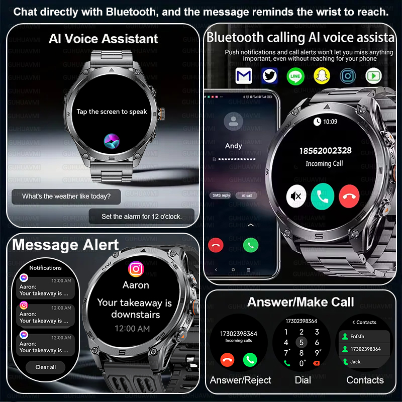 2025 New Military Smart Watch 1000Mah Battery GPS Compass 10ATM Waterproof Tactics Sport Flashlight BT call Smart Watch For Men