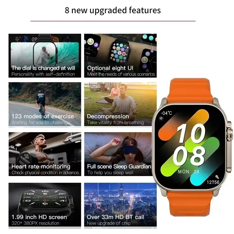 2025 T900 Ultra 2 Smart Watch Men 49mm Series 8 2.3 "AMOLED Screen NFC Compass Waterproof For Apple Watch IWO Ultra 8 Smartwatch