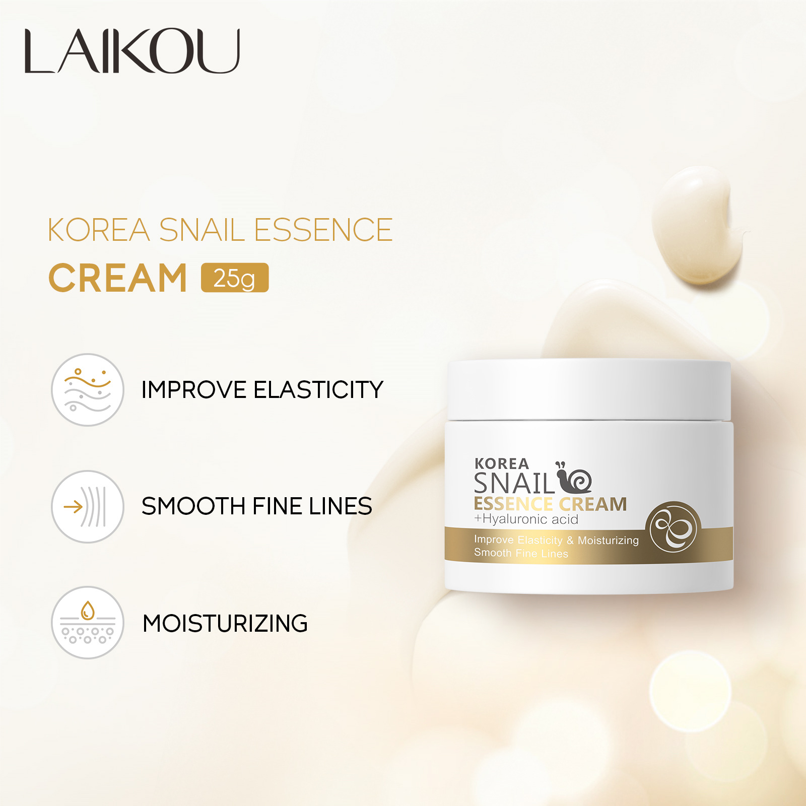 LAIKOU Snail Face Cream Hyaluronic Acid Moisturizing Cream Smoothing & Nourishing Serum Day Cream for Face skin care products