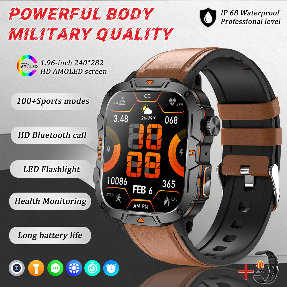 2025 New For Xiaomi Military Grade Smart Watch Men 1.96" AMOLED Screen 5ATM Waterproof Sports Fitness Tracker BT Call Smartwatch