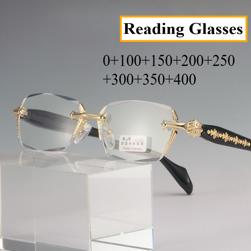 New Retro Frameless Ultra Light Women Men Reading Glasses Blocking Blue Light Computer Presbyopia Eyewear Eyeglasses +1.0..+4.0