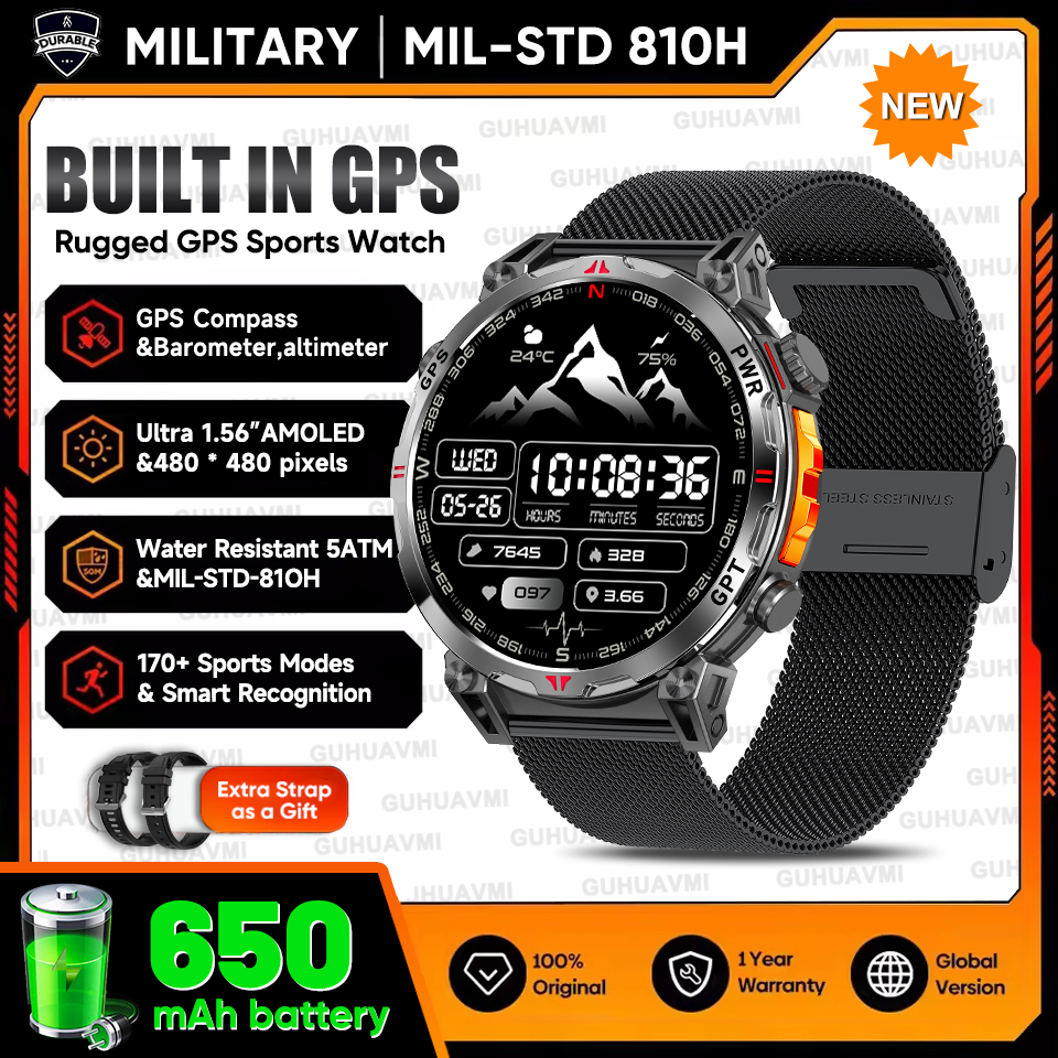 2025 New Military T-Rex3 GPS Smart Watch 5ATM Waterproof 650mAh Battery Heart Rate Compass AI GPT Sports tracker Smartwatch Men