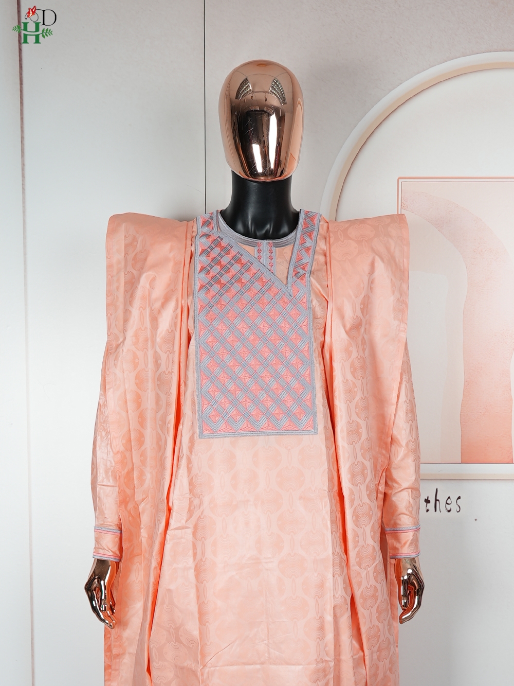 H&D African Clothing For Men Traditional Bazin Riche Embroidery Design Top Long Sleeve Pink 3 Piece Set Muslim Abaya Thobe 2025