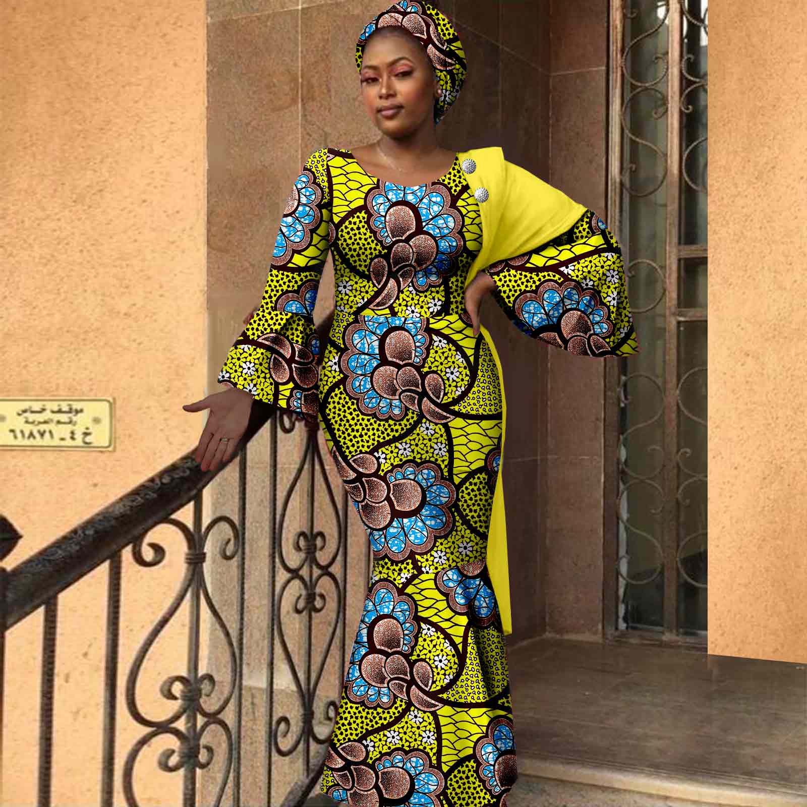 African Women Dresses Dashiki Ankara Print Slim Long Dress with Headwrap Bazin Riche Ladies Outftis Party Vestidos Y2225023
