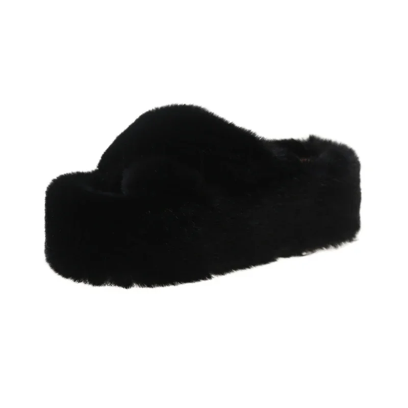 Woman Furry Ladies Faux Fur Luxury Fluffy Plush Slipper House Soft Fuzzy Girl Platform Indoor Flat Casual Sabot Round Toe Winter